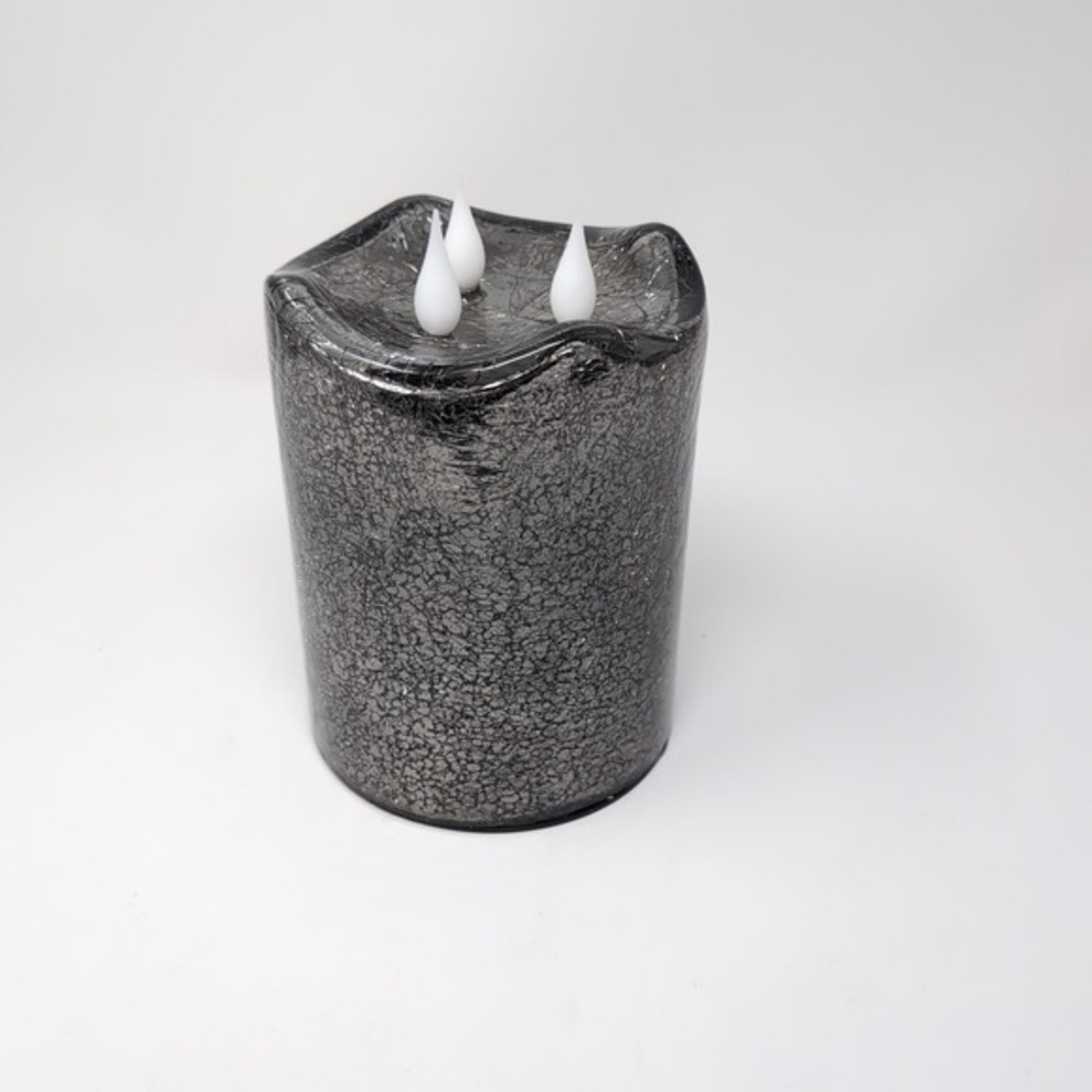 Valerie Parr Hill 3-Wick Illuminated 7" Crackle Glass Candle - Smoke Dark Gray - Picture 4 of 5